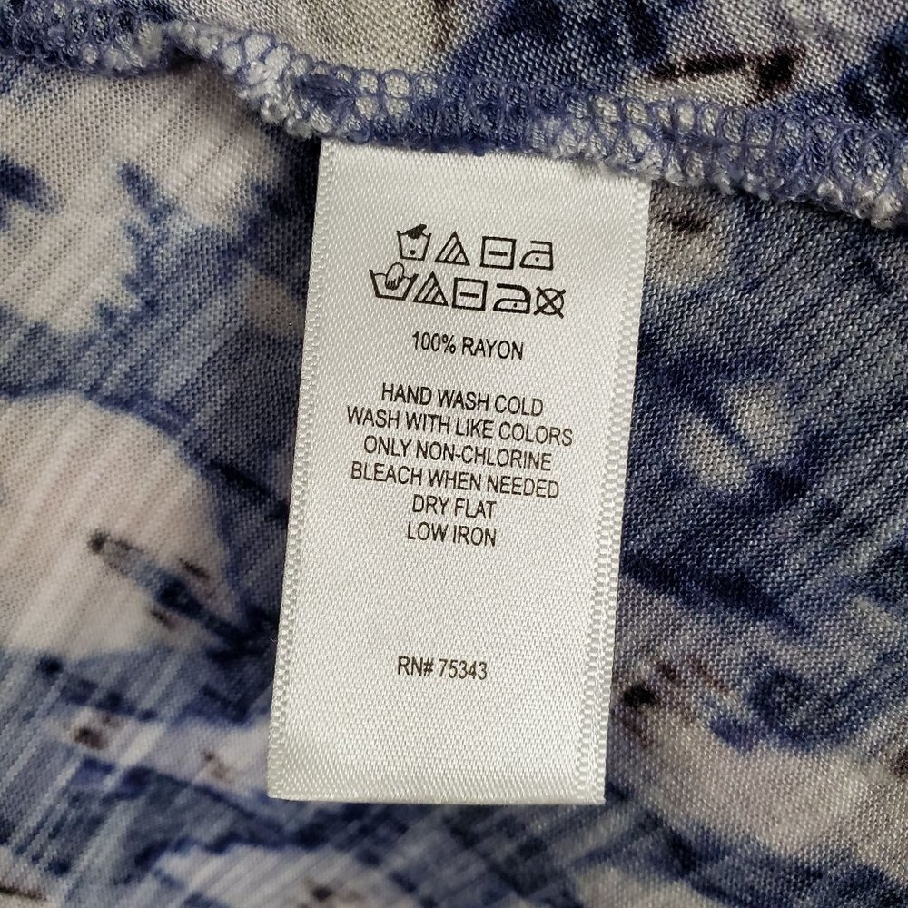 Cynthia Rowley Sz 2X Shirt Rayon Knit Cap Sleeve Pullover A-line Hem V-neck Blue - Picture 7 of 9